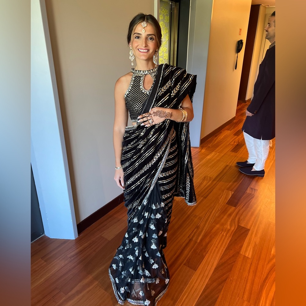 Black Embroidered Velvet Saree